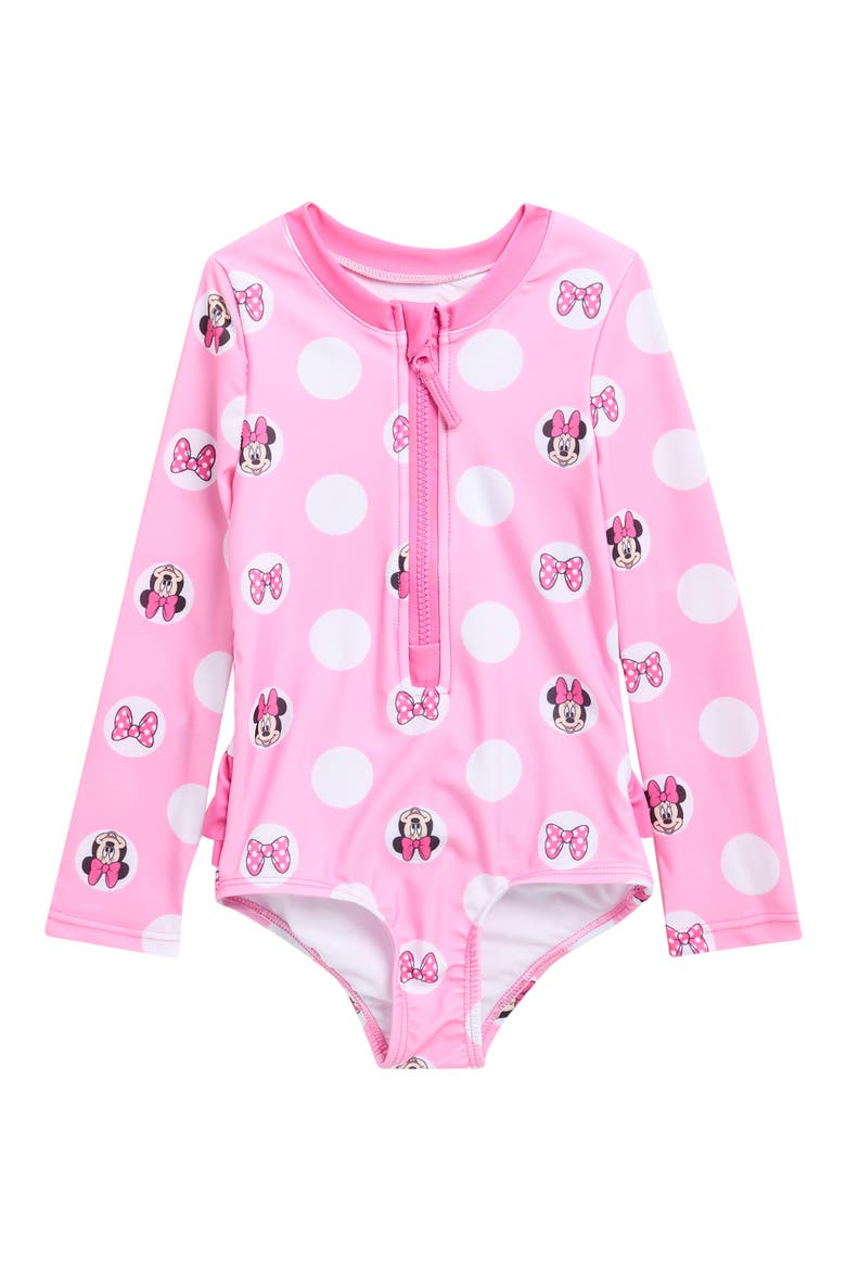Kids' Minnie Mouse One-Piece Rashguard, Main, color, PINK/ WHITE
