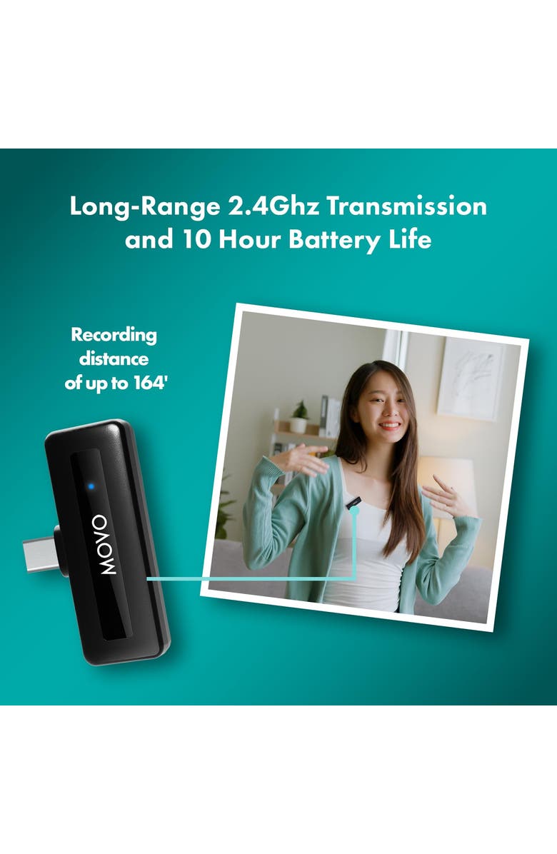 MOVO Wireless Mini UC Duo - Ultracompact Rechargeable Wireless Lavalier Microphone System for Android, Alternate, color, Black