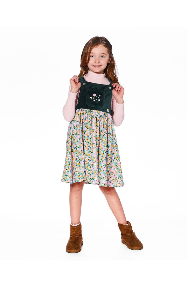 Deux par Deux Bi-Material Overall Dress with Flower, Alternate, color, 