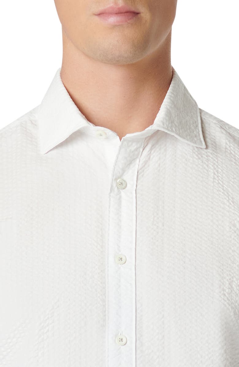 Bugatchi Axel Shaped Fit Woven Seersucker Cotton Button-Up Shirt, Alternate, color, Platinum