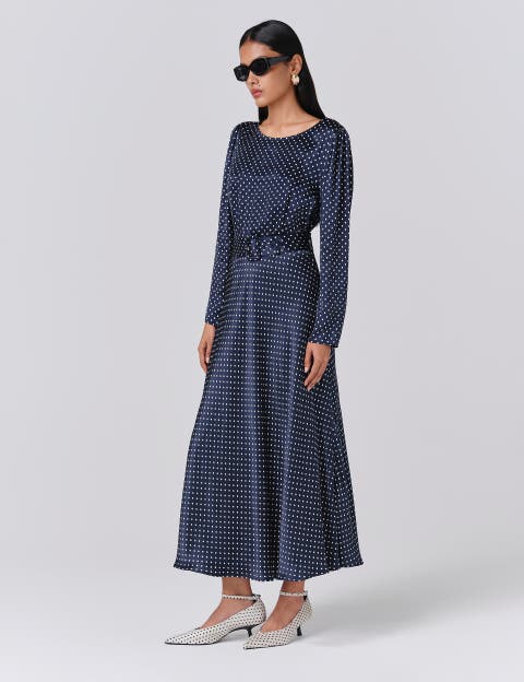 Sophia Polka Dot Belted Midi Dress