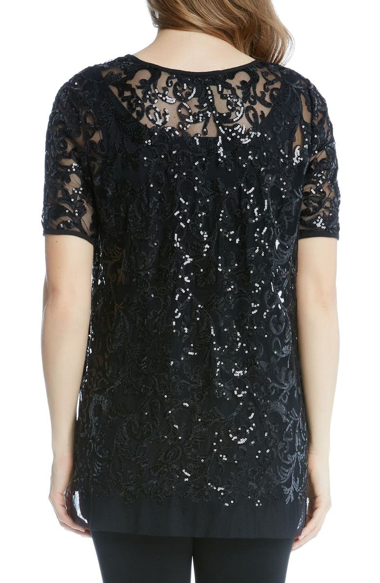 Karen Kane Sequin Mesh Flare Top, Alternate, color,