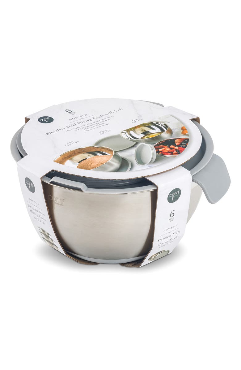 Core Home 6-Piece Non-Skid Stainless Steel Mixing Bowls & Lids Set, Alternate, color, Pewter