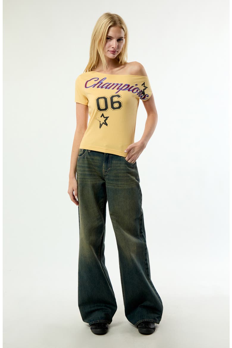 Champion Off the Shoulder T-Shirt, Alternate, color, TAN
