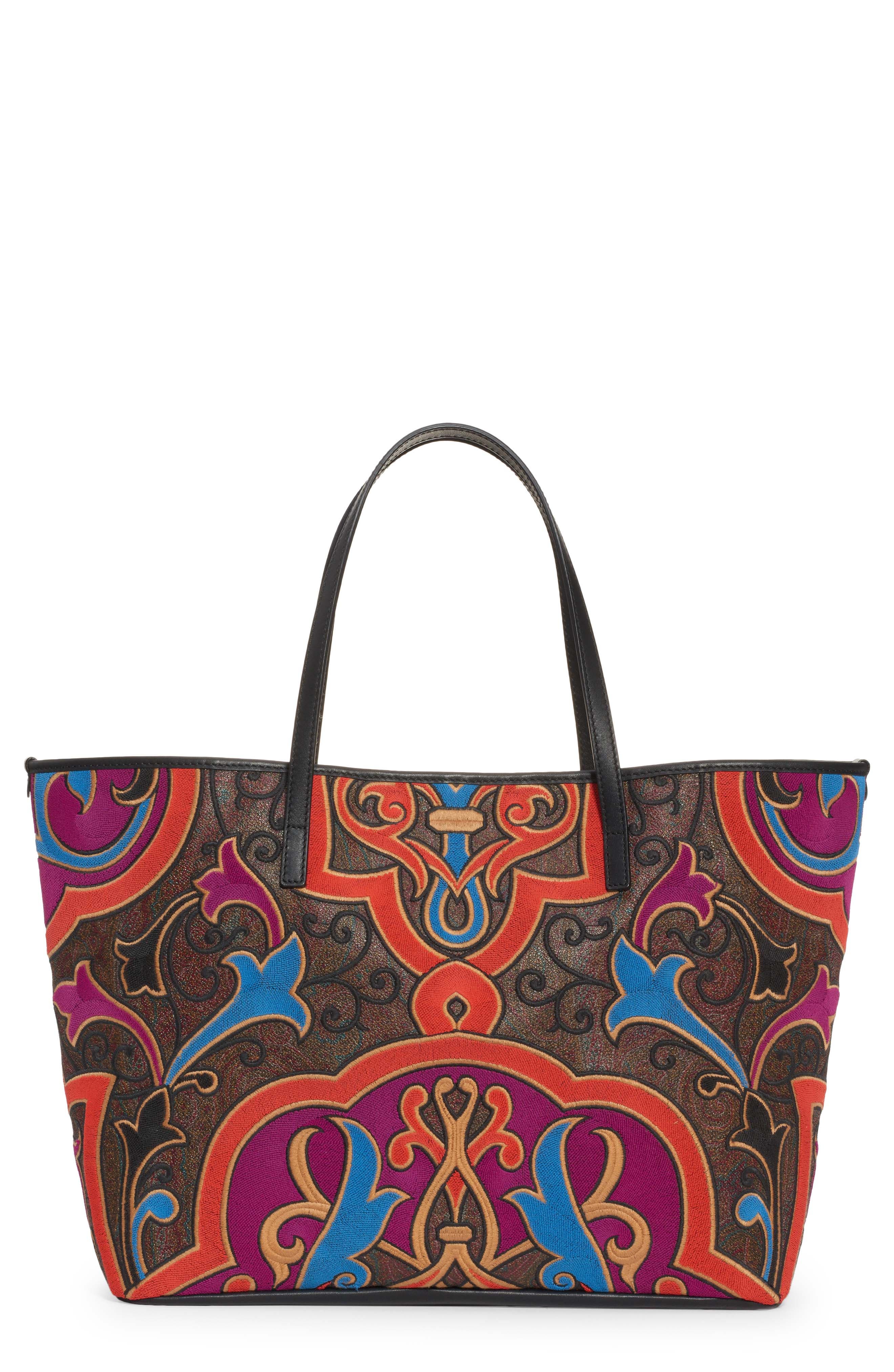 Etro Embroidered Paisley Shopping Tote, Main, color, 