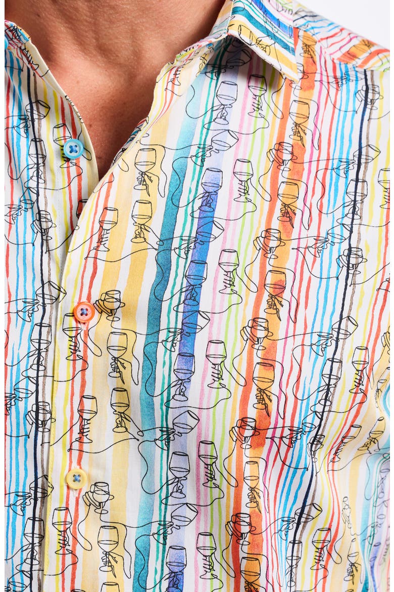 Short Sleeve Stretch Cotton Button-Up Shirt, Alternate, color, WHITE MULTI