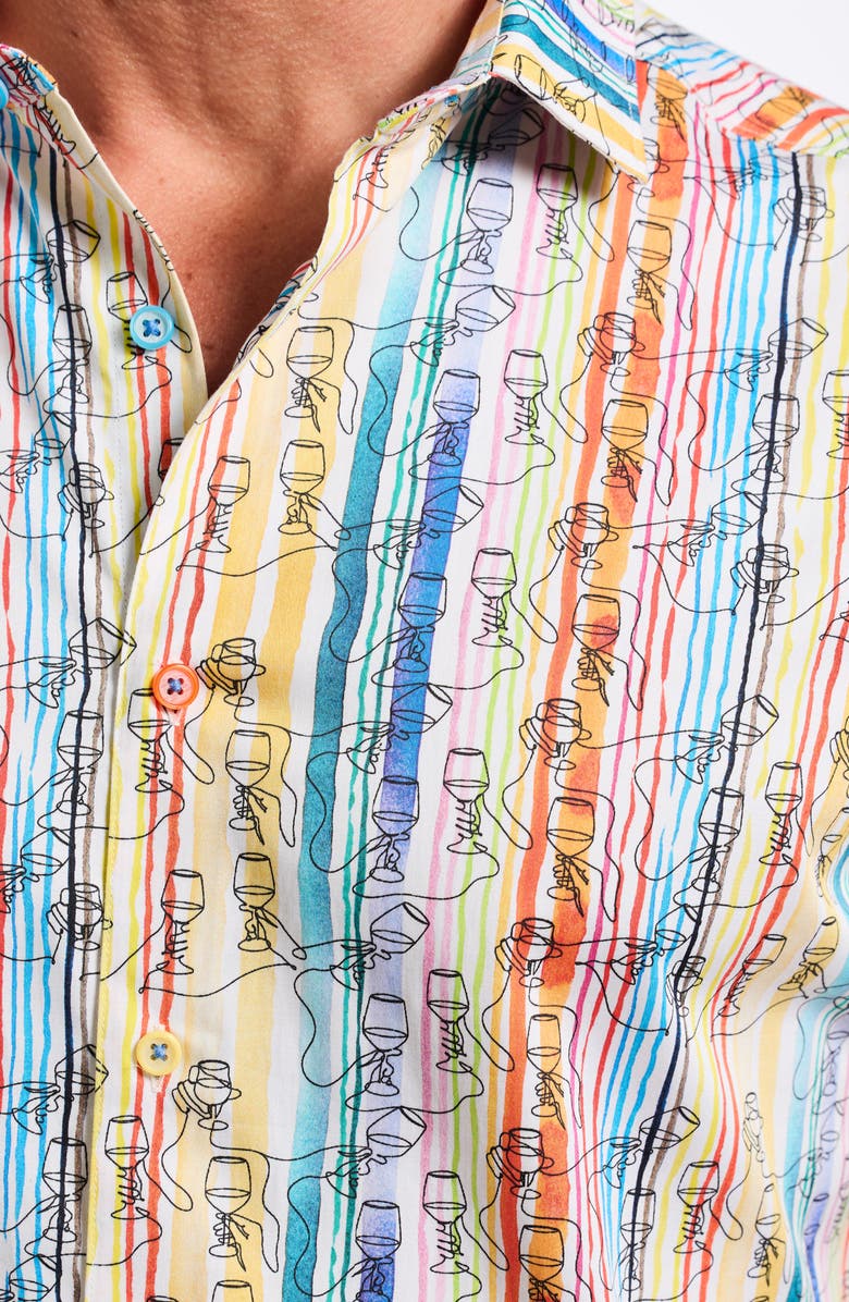 Robert Graham Short Sleeve Stretch Cotton Button-Up Shirt, Alternate, color, White Multi