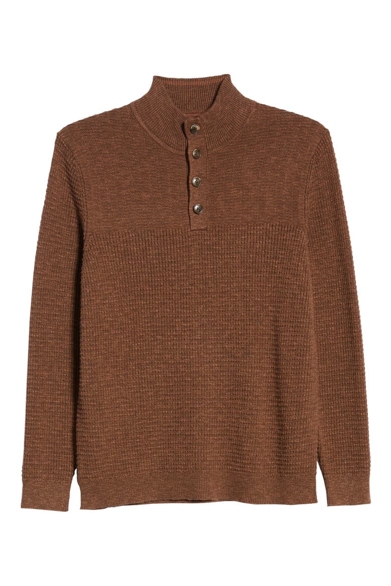 Mock Neck Henley Sweater, Alternate, color, TOBACCO WRAP