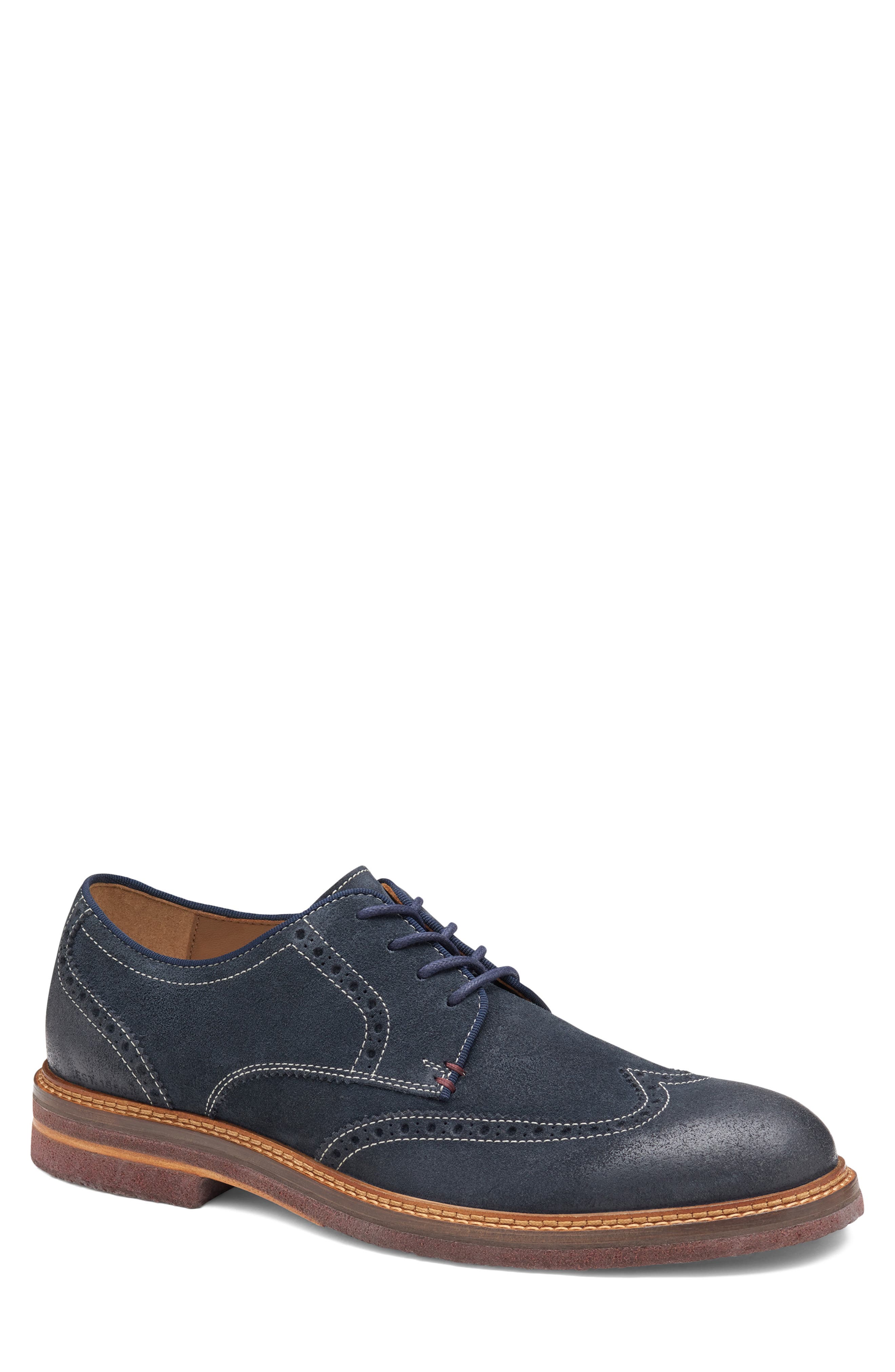 Calder Wingtip Derby, Main, color, NAVY WAXED SUEDE