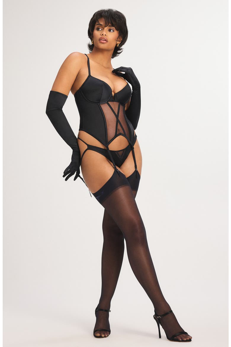 Vixen Satin Underwire Basque, Alternate, color, BLACK CAVIAR