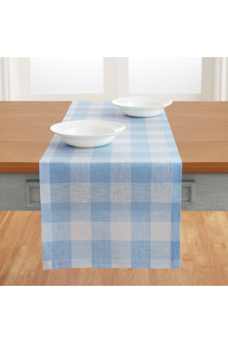 Linen Table Runner - Buffalo Check, Alternate, color, Blue Bell