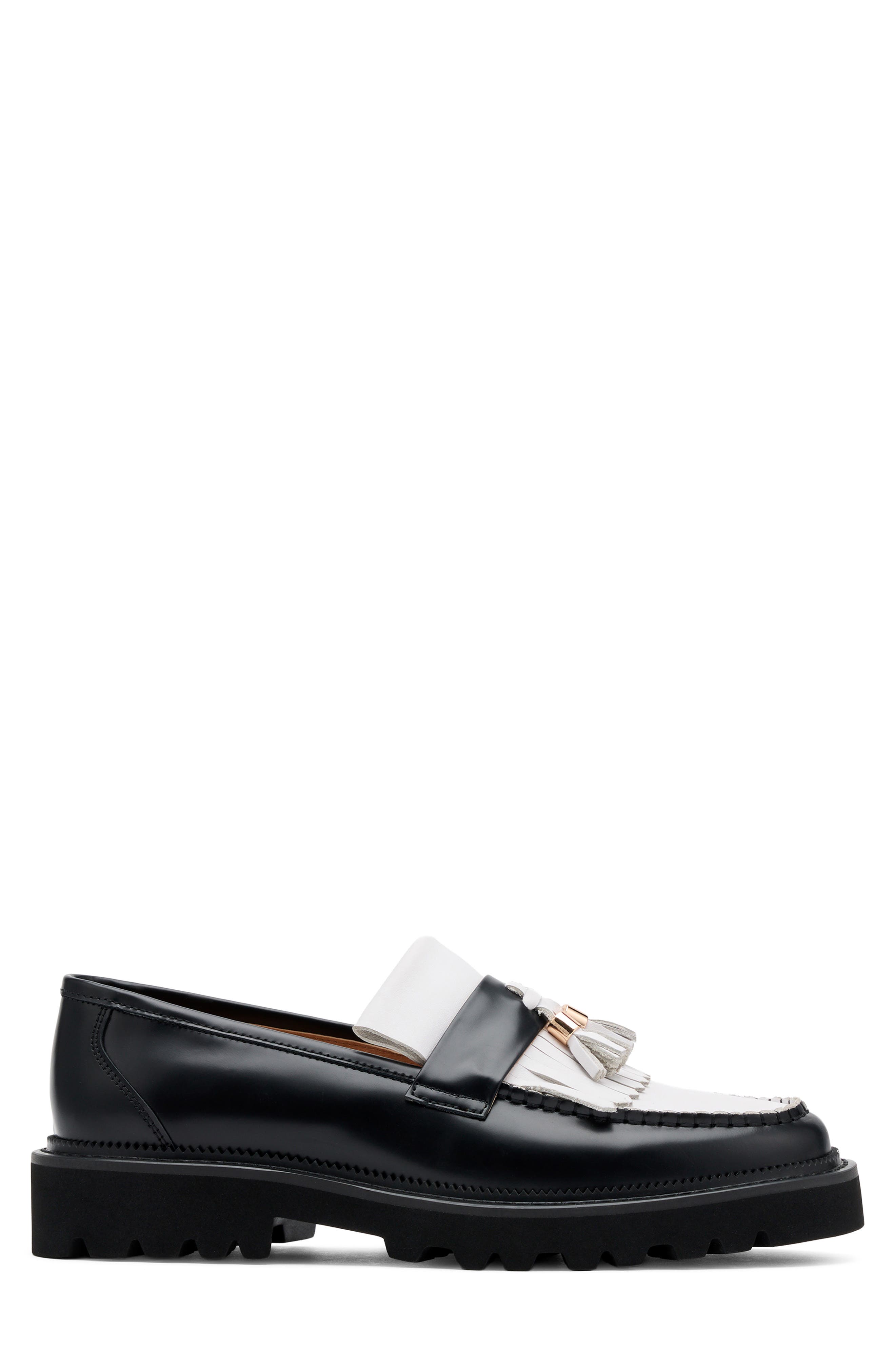 MARC NOLAN Journey Kiltie Fringe Loafer, Alternate, color, Black/ White