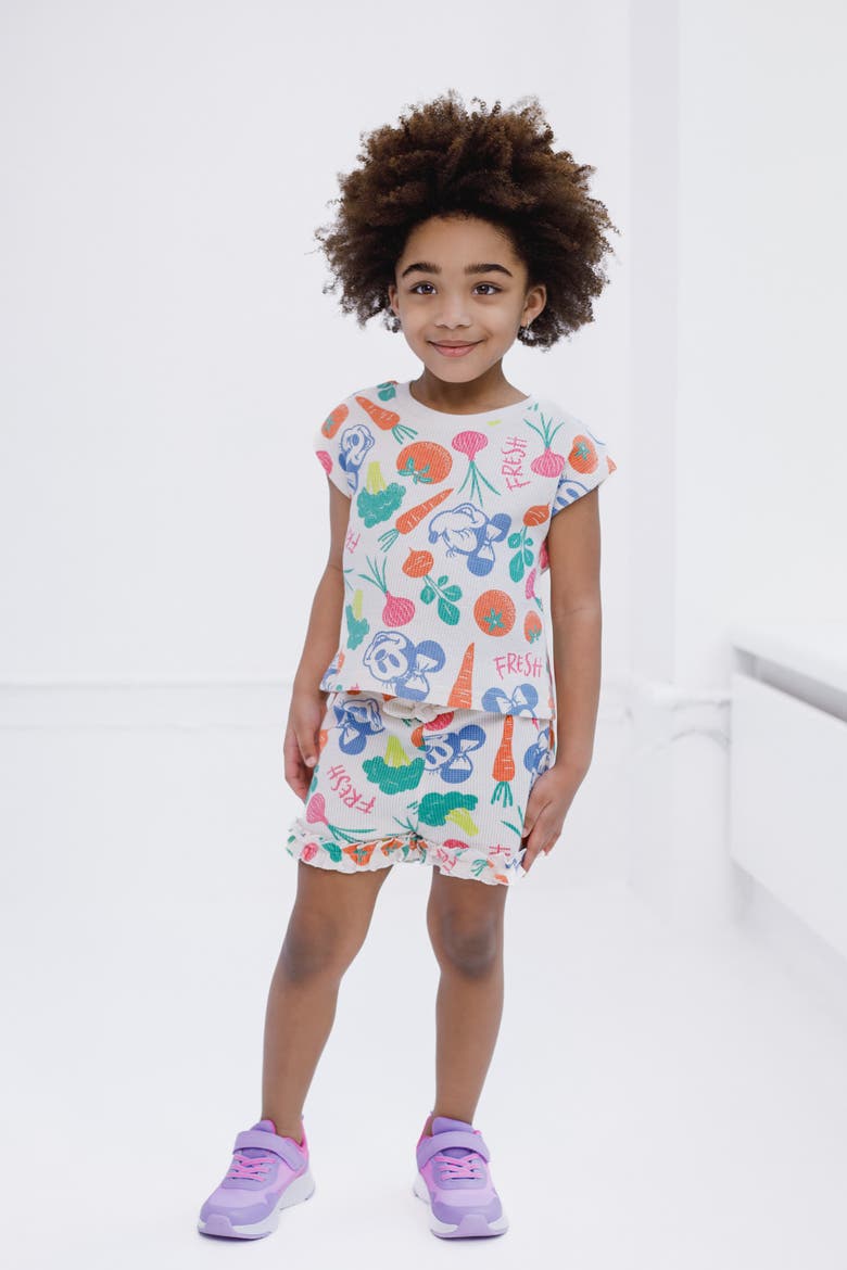 Minnie Mouse T-Shirt and Waffle Shorts Set, Alternate, color, Ivory Minnie