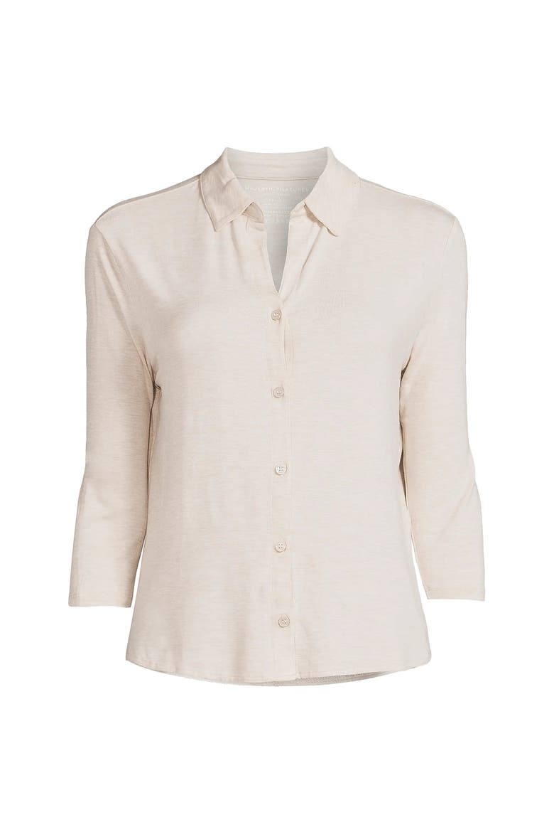 Soft Touch 3/4 Sleeve Semi Relaxed Shirt, Main, color, ECRU CHINE
