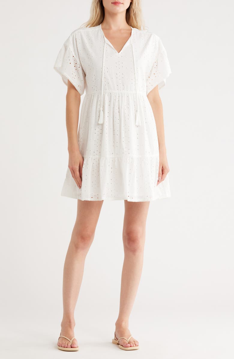 Maisie Embroidered Eyelet Short Sleeve Cotton Minidress, Main, color,
