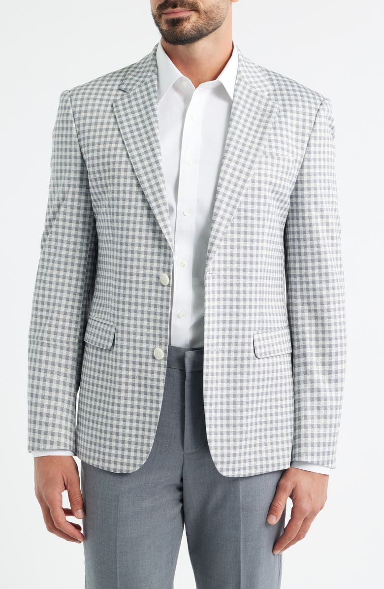 DANIEL HECHTER DH-XTENSION Modern Fit Gingham Check Stretch Sport Coat, Main, color, Grey