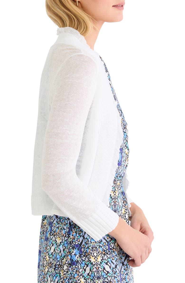 NIC+ZOE Ruffle Featherweight Linen Blend Cardigan, Alternate, color, Paper White