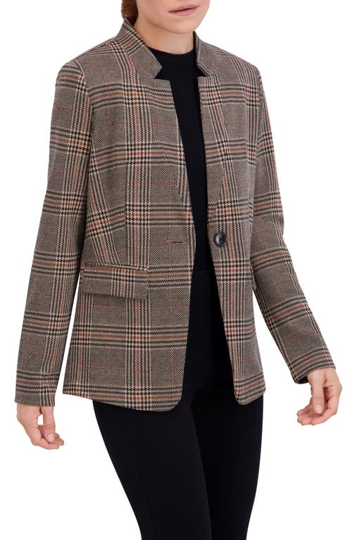Ookie & Lala Plaid Inverted Notch Lapel Blazer In Brown