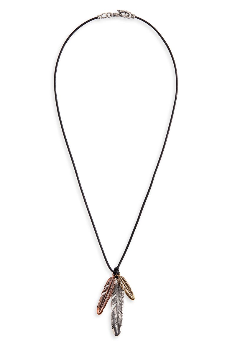 Mixed Feather Pendant Necklace, Main, color, METALLIC GOLD