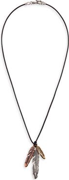 John Varvatos Mixed Feather Pendant Necklace
