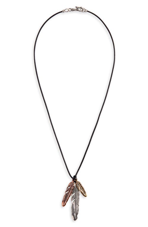 John Varvatos Mixed Feather Pendant Necklace in Metallic Gold at Nordstrom