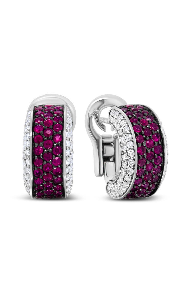 Haus of Brilliance 18K Gold & Black Rhodium Plated 3/4 Ctw Diamonds & Red Ruby Huggie Hoop Earrings, Alternate, color, White