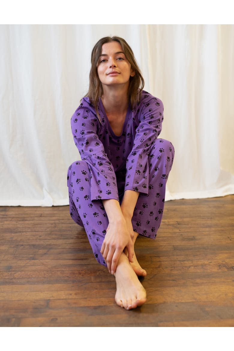 Women's Loose Fit Cotton Matching Family Pajamas, Fun & Character Themes, Alternate, color, Dog Paw Purple