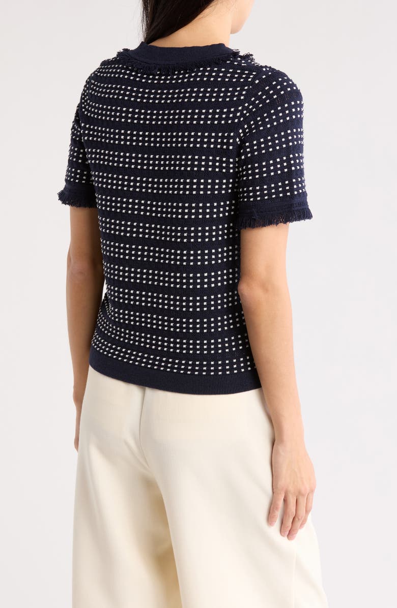 Adrianna Papell Fringe Trim Short Sleeve Crop Sweater, Alternate, color,