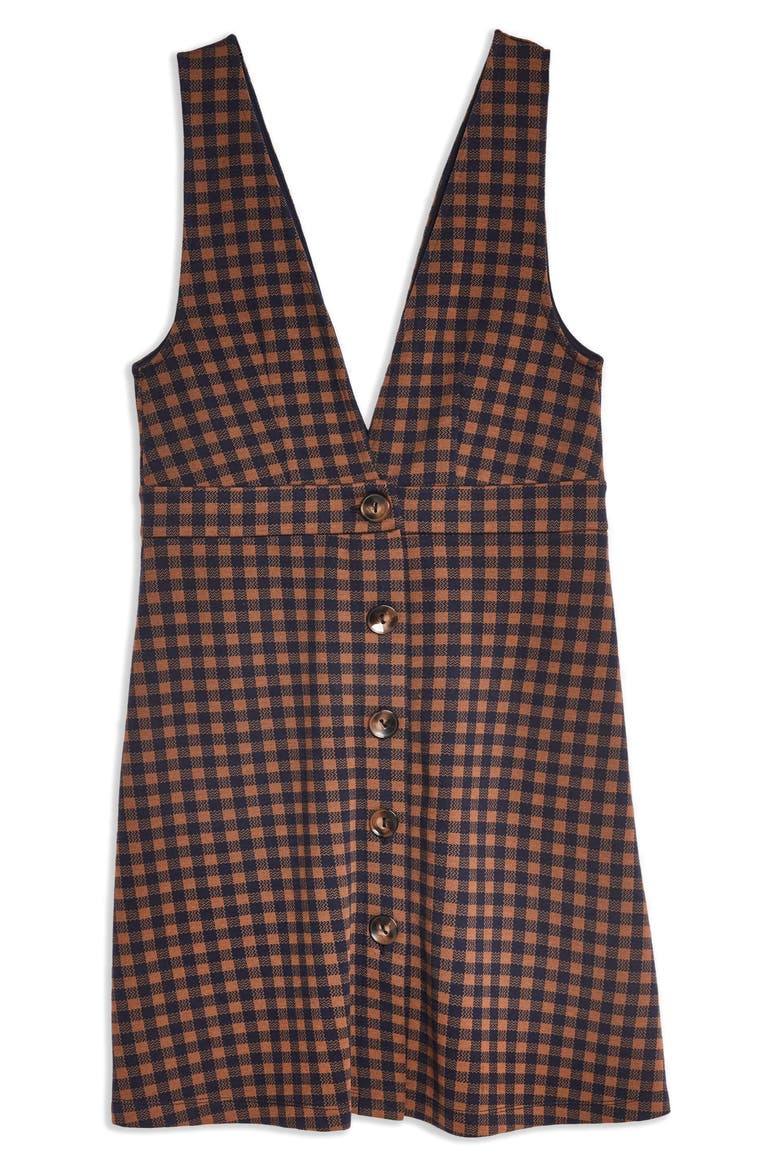 Check Button Front Pinafore Dress, Alternate, color, NAVY BLUE MULTI