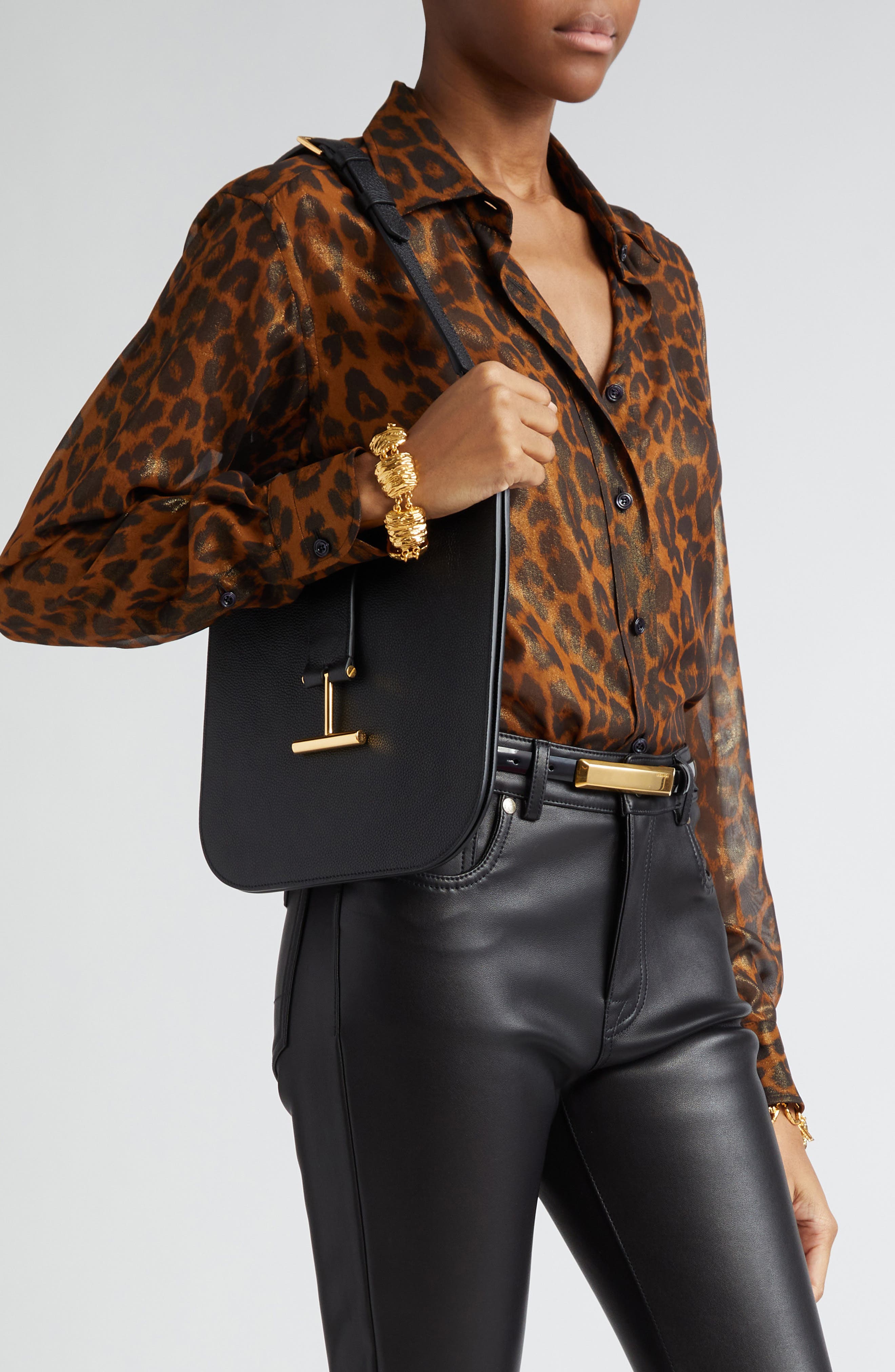 TOM FORD Small Tara Leather Top Handle Bag, Alternate, color, 1N001 Black