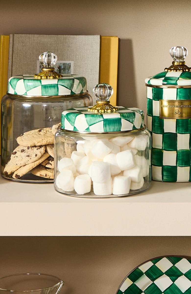 MACKENZIE CHILDS Emerald Check Medium Kitchen Canister, Alternate, color, Emerald