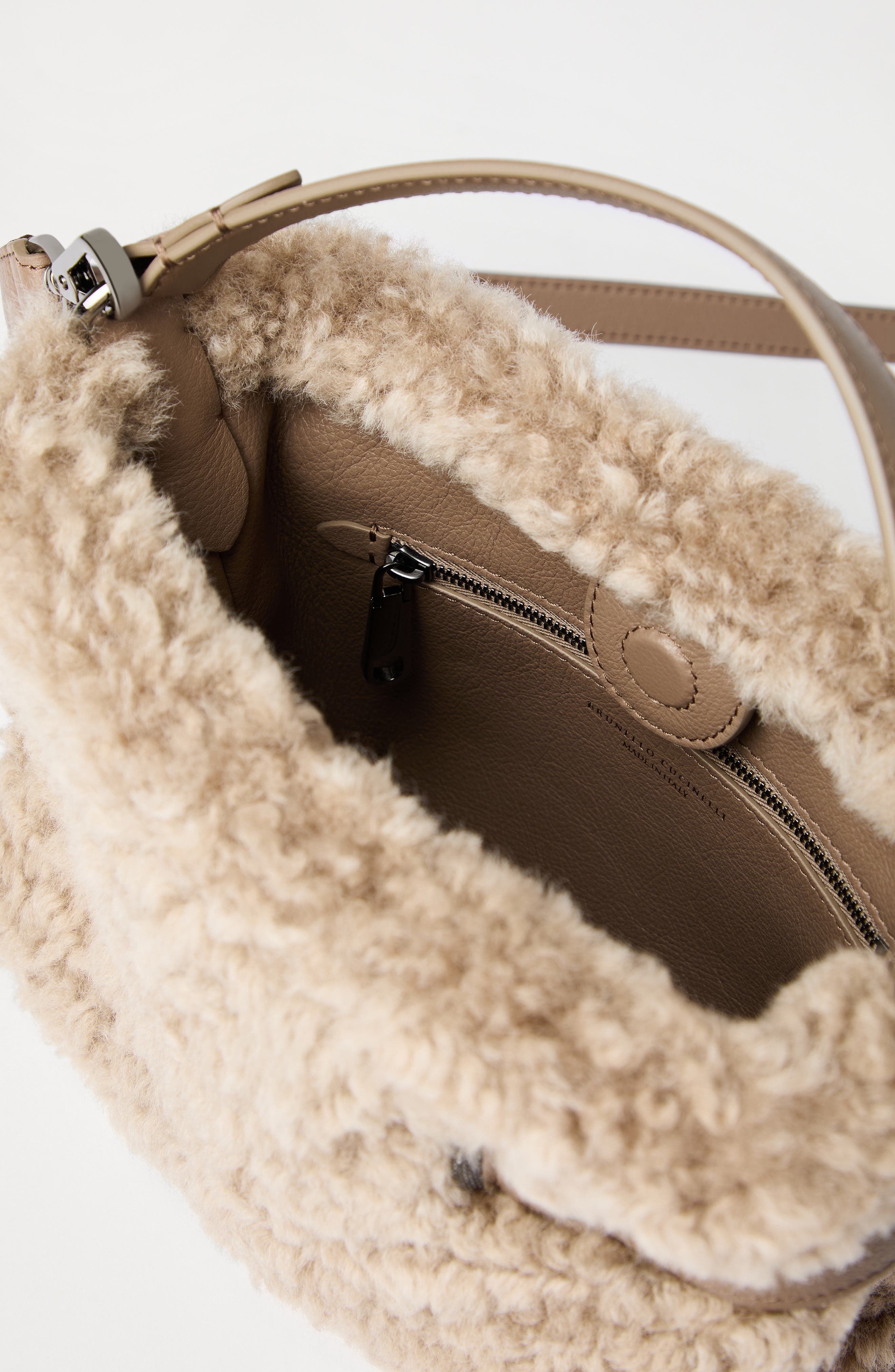 Brunello Cucinelli Small Top-Handle Essence bag, Alternate, color, Beige