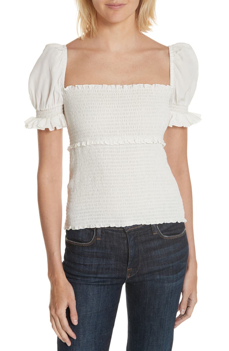 Cinq à Sept Ellis Smocked Silk Top, Main, color, 