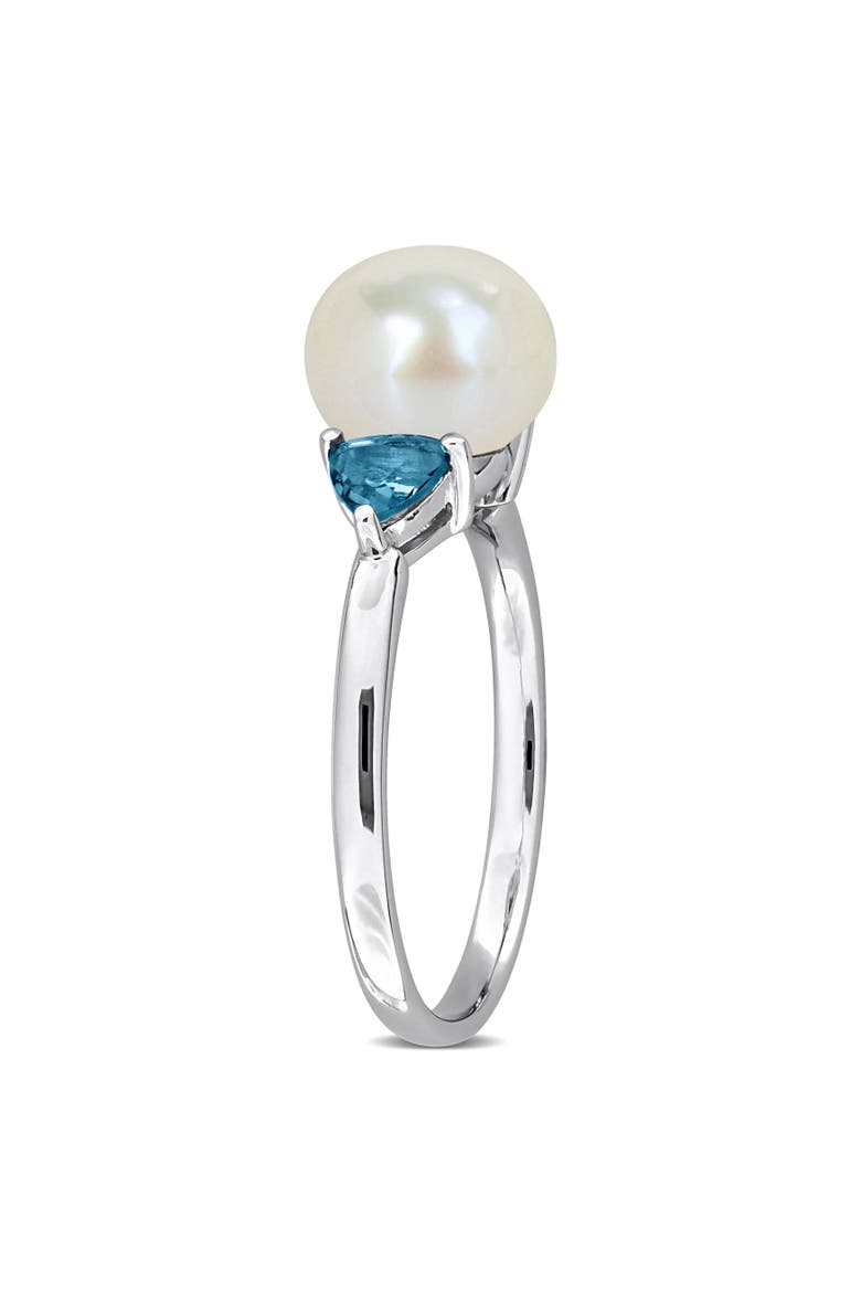 Cultured Pearl & Blue Topaz 3-Stone Ring 10k, Alternate, color, Blue Topaz