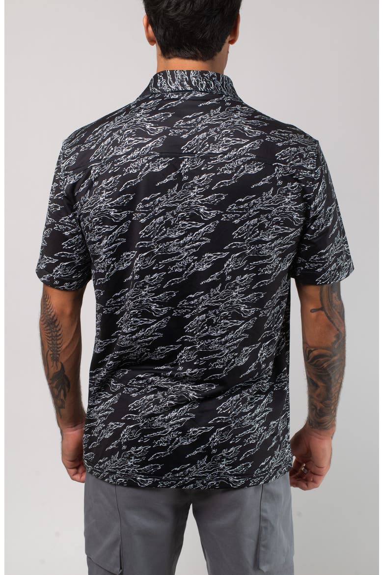 Aqua Terra Midnight Camo Tech Short Sleeve Performance Button-Up Shirt, Alternate, color, BLACK