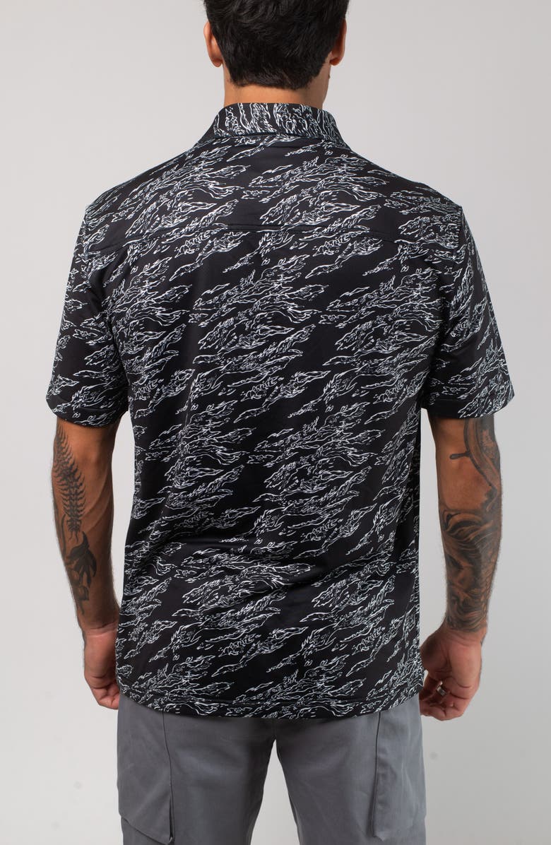 VAST Aqua Terra Midnight Camo Tech Short Sleeve Performance Button-Up Shirt, Alternate, color, Black