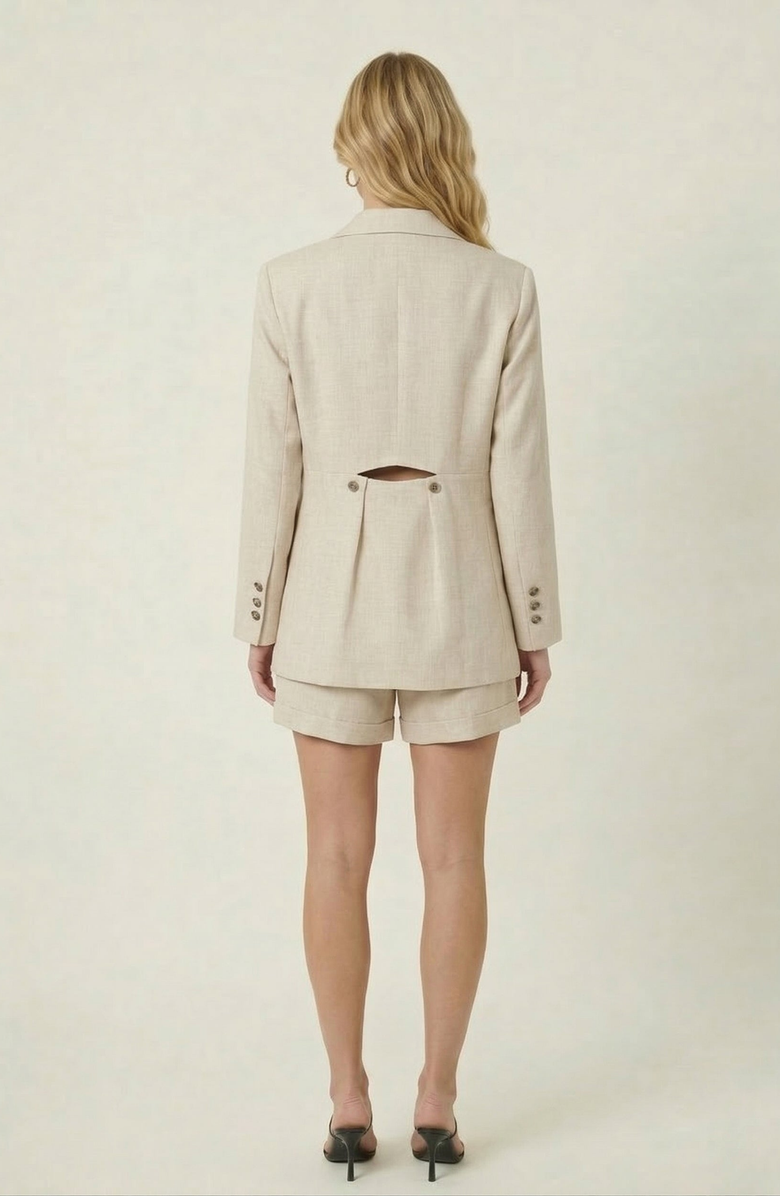 Modenaire Linen Three-Piece Blazer Vest & Tailored Shorts Set, Alternate, color, Light Beige