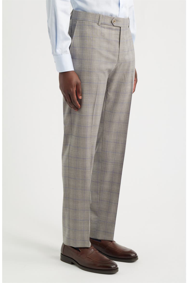 Light Grey Plaid Flat Front Wool Dress Pants, Alternate, color, SAND