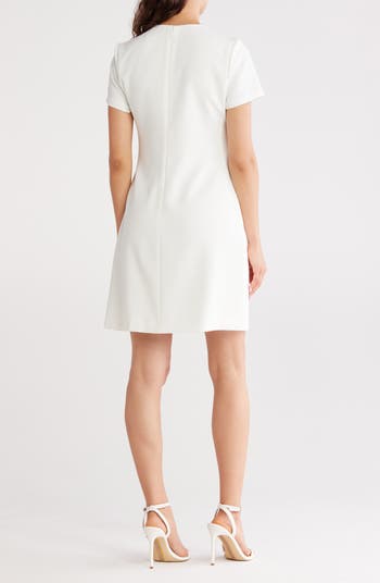 Crosshatch Stretch Short Sleeve Sheath Dress
