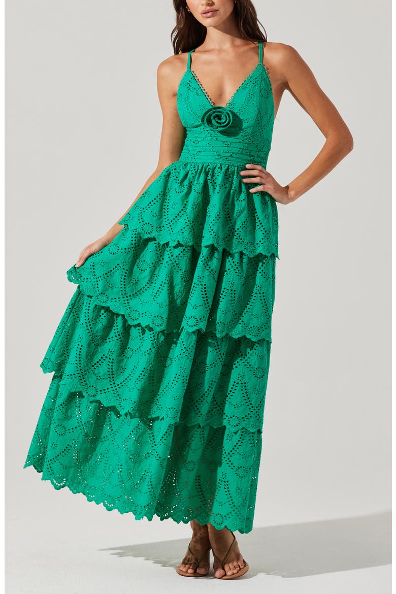 Faeryn Tiered Cotton Maxi Dress, Alternate, color, EMERALD