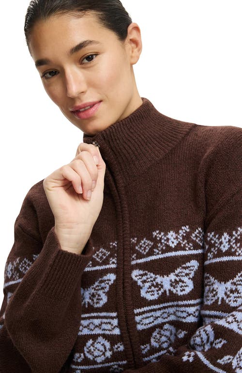 Cotton On Intarsia Knit Bomber In Brown