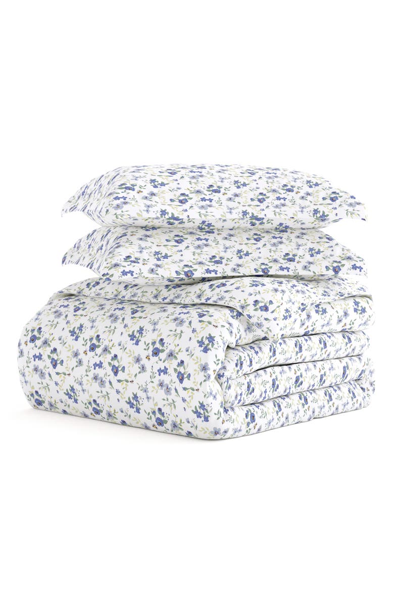HOMESPUN HOME SPUN Premium Ultra Soft 3-Piece Blossoms Print Duvet Cover Set, Main, color, Light Blue