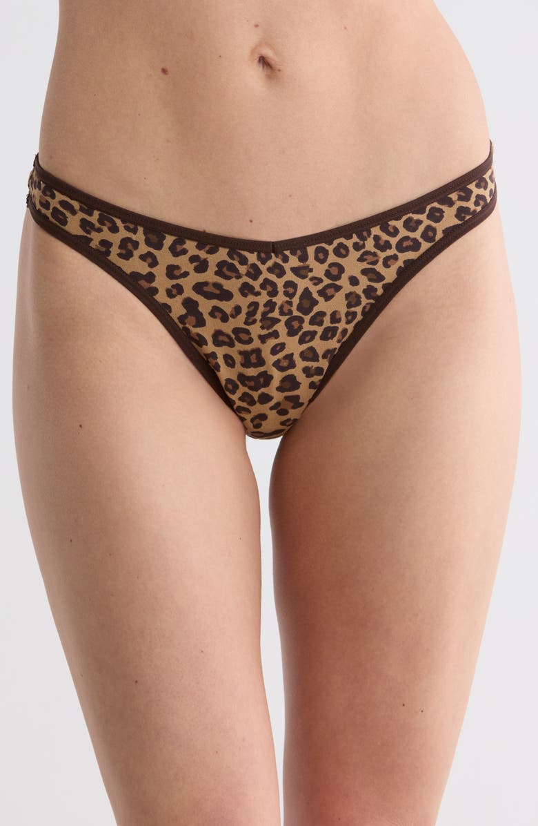 NORDSTROM RACK Assorted 5-Pack Stretch Cotton Thongs, Main, color, Tan Leopard Multi