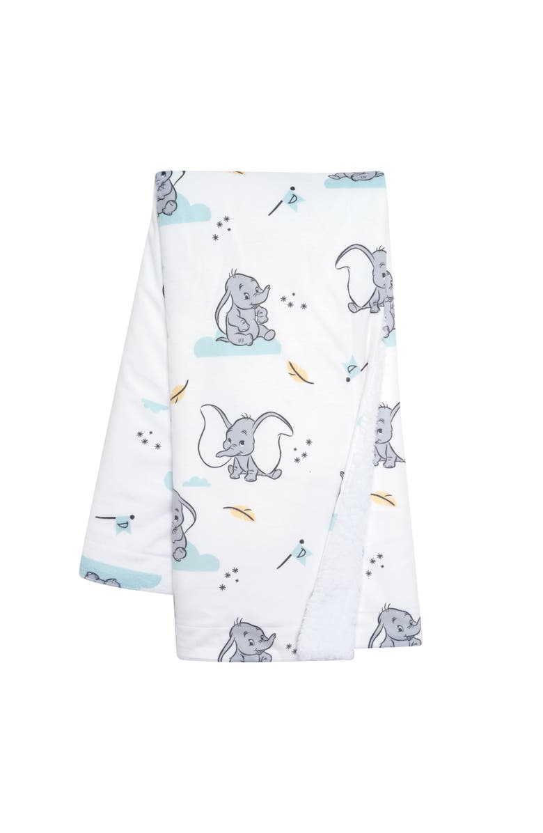 Lambs & Ivy Disney Baby Dumbo Elephant Minky/Fleece Faux Shearling Baby Blanket, Main, color, White