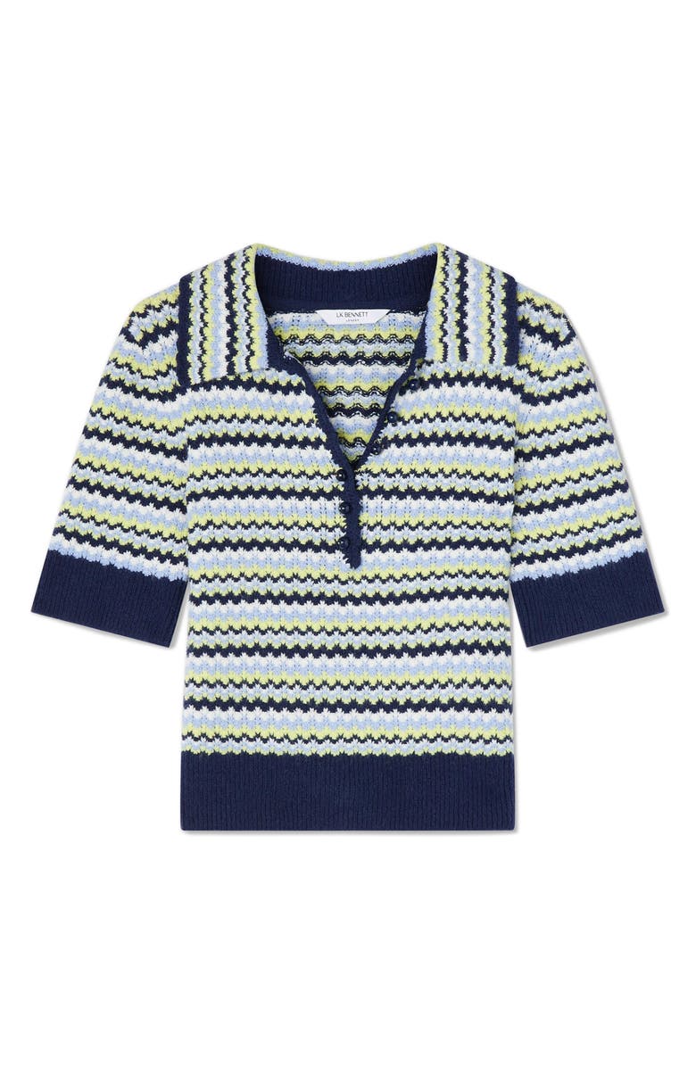 LK Bennett Lois Stripe Cotton & Merino Wool Blend Top, Alternate, color, Navy