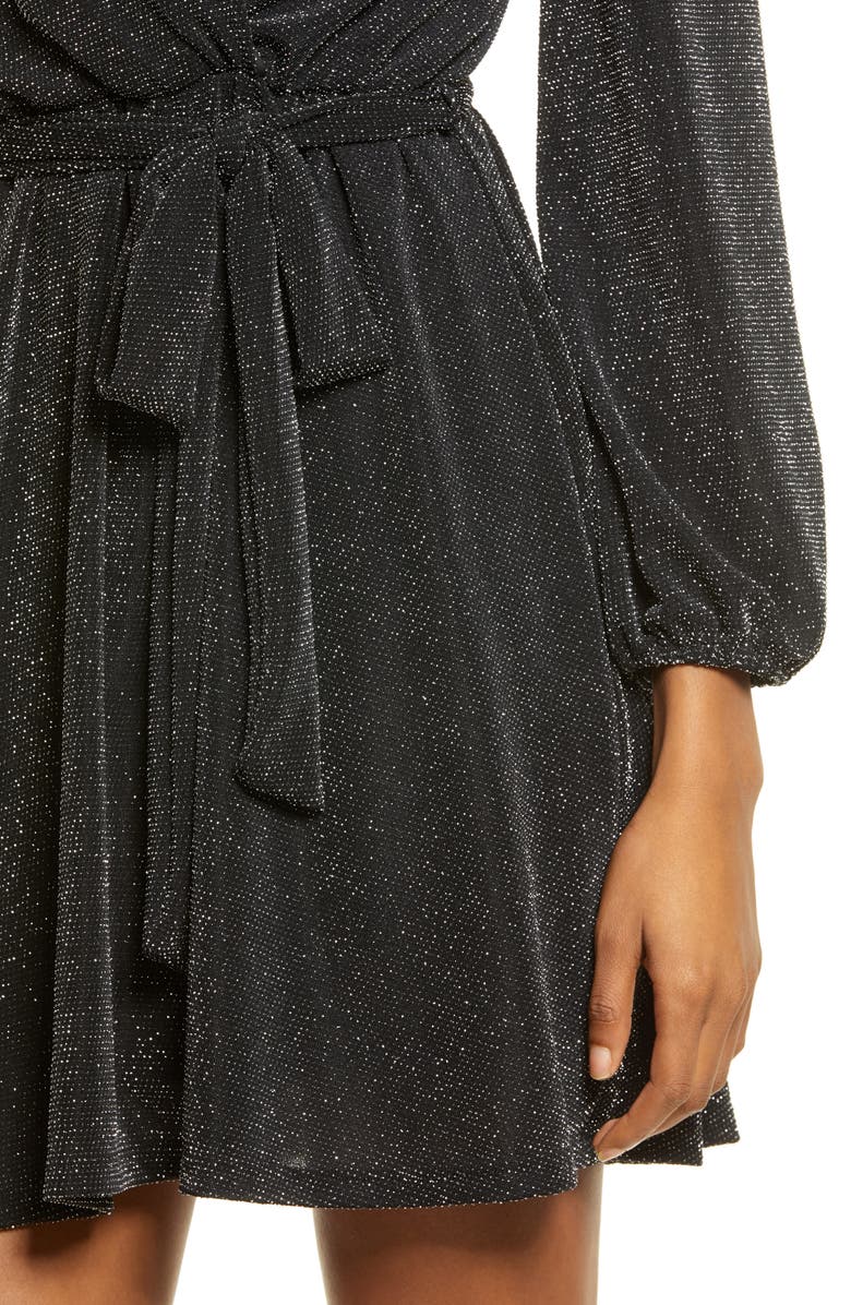 Fraiche by J Glitter Wrap Front Long Sleeve Minidress, Alternate, color,