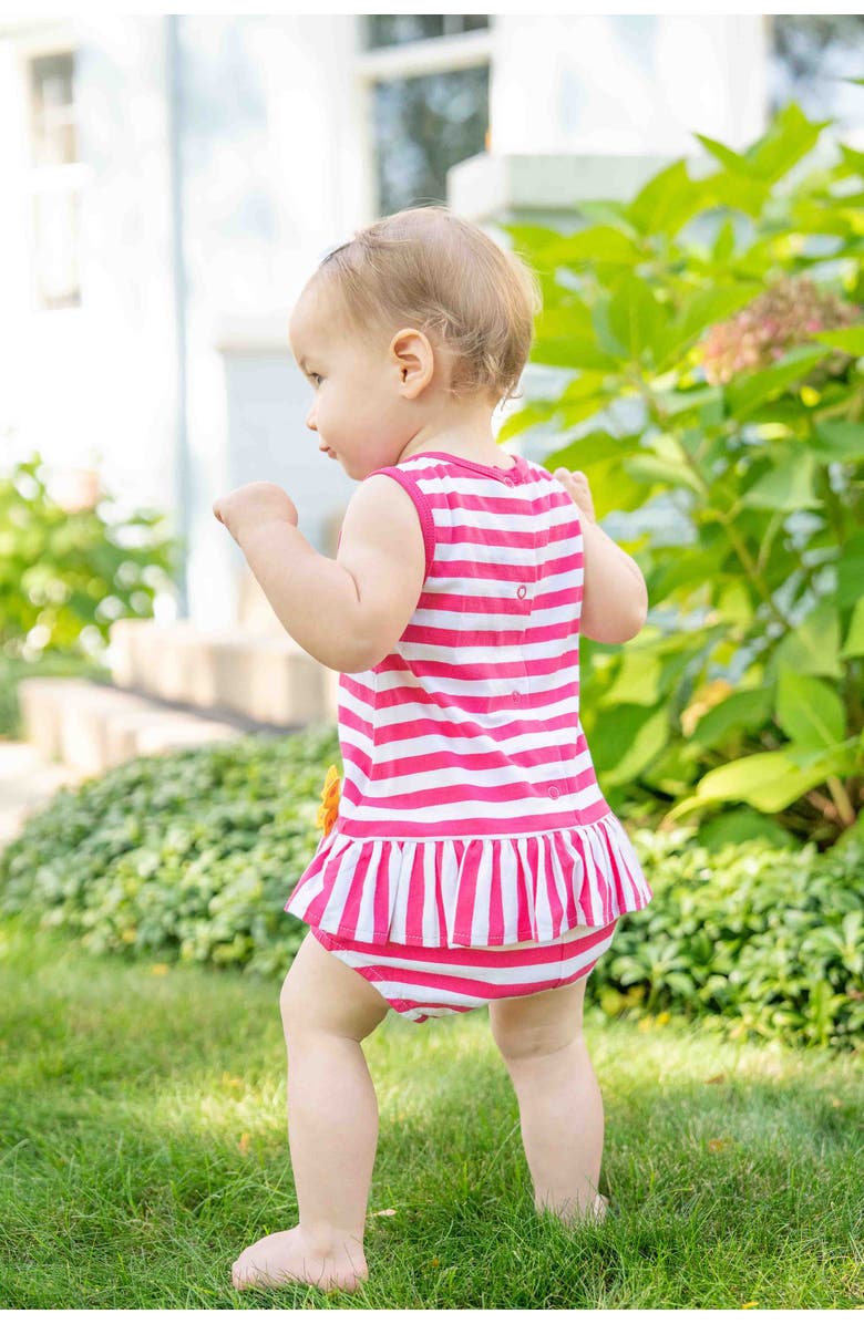 Florence Eiseman Stripe Knit Romper With Flower, Alternate, color, Fuchsia/White