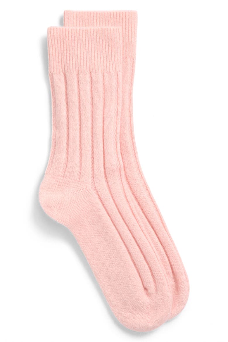 Rib Cashmere Blend Crew Socks, Alternate, color, PINK DOGWOOD