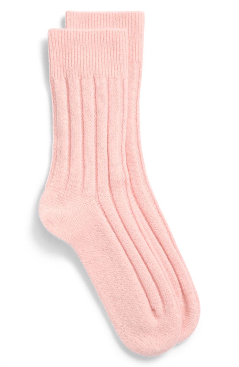 Nordstrom Rib Cashmere Blend Crew Socks, Alternate, color, Pink Dogwood