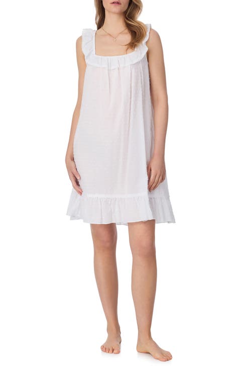 Swiss Dot Sleeveless Cotton Chemise Nightgown
